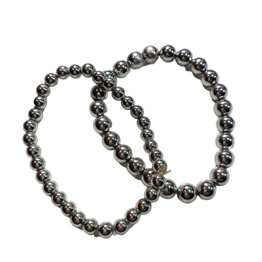 Beaded Silver Duo Bracelet Set Two Pieces